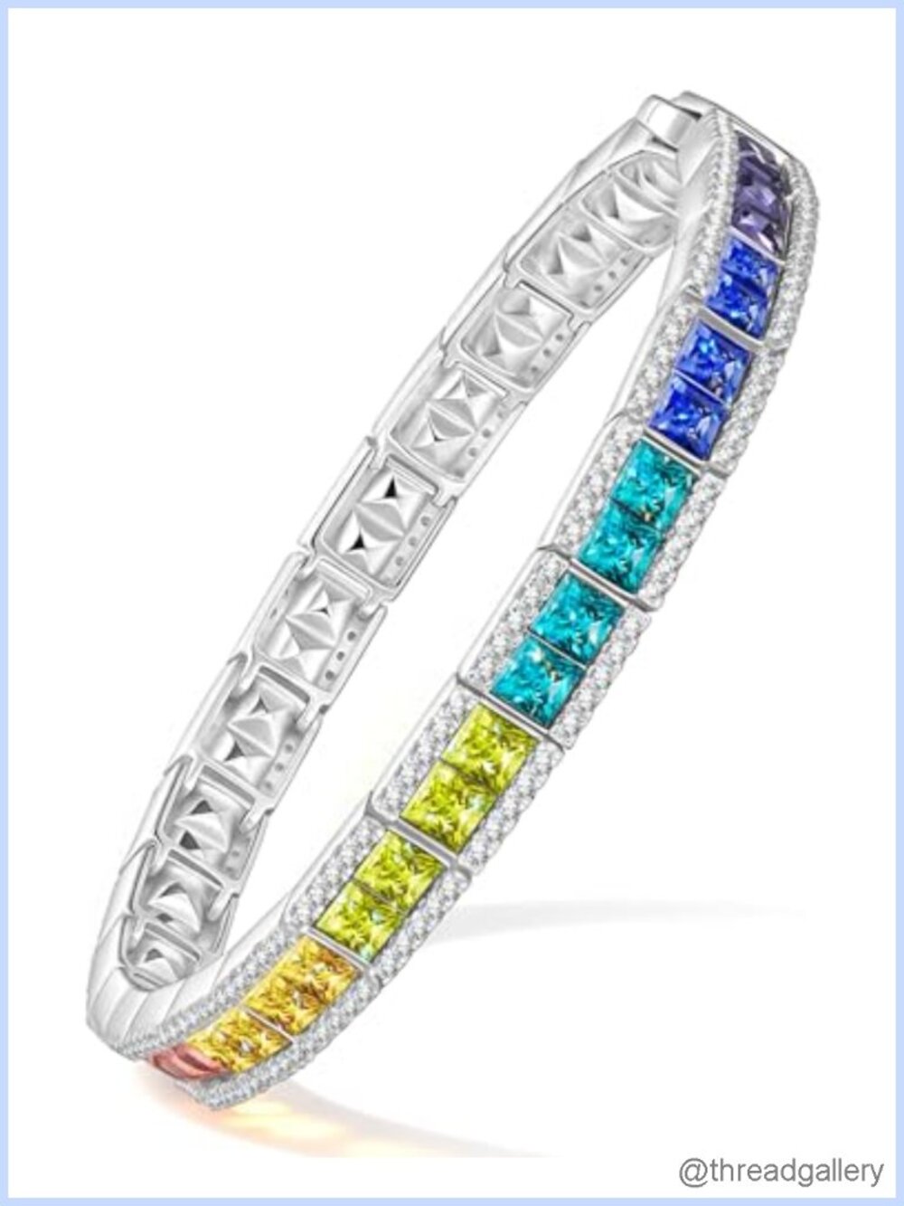Swarovski Crystal Rainbow Tennis Bracelet 14K White Gold Plated 7"